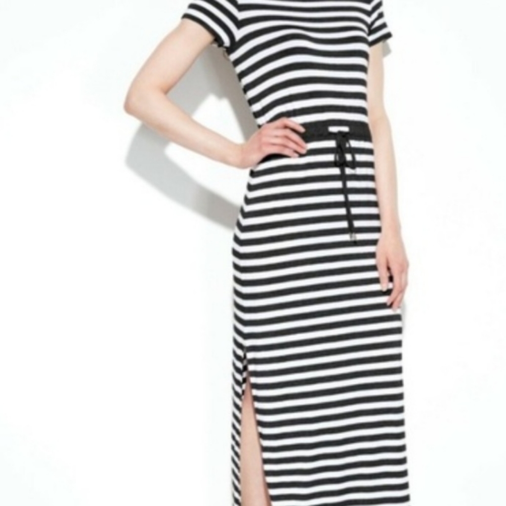 Large petite Michael Kors long black and white striped summer dress